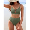 image:imageANRABESS Bikini Sets for Women Summer High Waisted 2 Piece Bathing Suit Ribbed UWire Cutout Swimsuit Beach Vacation 2026Army Green