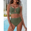 image:imageANRABESS Bikini Sets for Women Summer High Waisted 2 Piece Bathing Suit Ribbed UWire Cutout Swimsuit Beach Vacation 2026Army Green