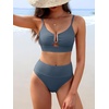 image:imageANRABESS Bikini Sets for Women Summer High Waisted 2 Piece Bathing Suit Ribbed UWire Cutout Swimsuit Beach Vacation 2026Grey Blue