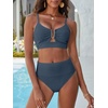 image:imageANRABESS Bikini Sets for Women Summer High Waisted 2 Piece Bathing Suit Ribbed UWire Cutout Swimsuit Beach Vacation 2026Grey Blue