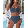 image:imageANRABESS Bikini Sets for Women Summer High Waisted 2 Piece Bathing Suit Ribbed UWire Cutout Swimsuit Beach Vacation 2026Grey Blue