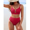 image:imageANRABESS Bikini Sets for Women Summer High Waisted 2 Piece Bathing Suit Ribbed UWire Cutout Swimsuit Beach Vacation 2026Red