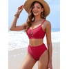 image:imageANRABESS Bikini Sets for Women Summer High Waisted 2 Piece Bathing Suit Ribbed UWire Cutout Swimsuit Beach Vacation 2026Red
