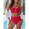 image:imageANRABESS Bikini Sets for Women Summer High Waisted 2 Piece Bathing Suit Ribbed UWire Cutout Swimsuit Beach Vacation 2026Red