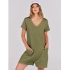 image:imageANRABESS Rompers for Women Summer Casual Short Sleeve Jumpsuits V Neck Loose Fit One Piece Outfits with Pockets 2026 ClothesArmy Green