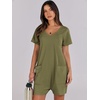 image:imageANRABESS Rompers for Women Summer Casual Short Sleeve Jumpsuits V Neck Loose Fit One Piece Outfits with Pockets 2026 ClothesArmy Green