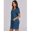 image:imageANRABESS Rompers for Women Summer Casual Short Sleeve Jumpsuits V Neck Loose Fit One Piece Outfits with Pockets 2026 ClothesBlue