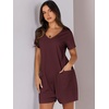 image:imageANRABESS Rompers for Women Summer Casual Short Sleeve Jumpsuits V Neck Loose Fit One Piece Outfits with Pockets 2026 ClothesBurgundy