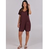 image:imageANRABESS Rompers for Women Summer Casual Short Sleeve Jumpsuits V Neck Loose Fit One Piece Outfits with Pockets 2026 ClothesBurgundy