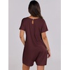 image:imageANRABESS Rompers for Women Summer Casual Short Sleeve Jumpsuits V Neck Loose Fit One Piece Outfits with Pockets 2026 ClothesBurgundy