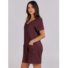 image:imageANRABESS Rompers for Women Summer Casual Short Sleeve Jumpsuits V Neck Loose Fit One Piece Outfits with Pockets 2026 ClothesBurgundy