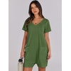 image:imageANRABESS Rompers for Women Summer Casual Short Sleeve Jumpsuits V Neck Loose Fit One Piece Outfits with Pockets 2026 ClothesGreen