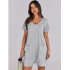 image:imageANRABESS Rompers for Women Summer Casual Short Sleeve Jumpsuits V Neck Loose Fit One Piece Outfits with Pockets 2026 ClothesGrey