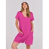 image:imageANRABESS Rompers for Women Summer Casual Short Sleeve Jumpsuits V Neck Loose Fit One Piece Outfits with Pockets 2026 ClothesHot Pink