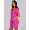 image:imageANRABESS Rompers for Women Summer Casual Short Sleeve Jumpsuits V Neck Loose Fit One Piece Outfits with Pockets 2026 ClothesHot Pink