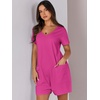 image:imageANRABESS Rompers for Women Summer Casual Short Sleeve Jumpsuits V Neck Loose Fit One Piece Outfits with Pockets 2026 ClothesHot Pink