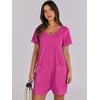 image:imageANRABESS Rompers for Women Summer Casual Short Sleeve Jumpsuits V Neck Loose Fit One Piece Outfits with Pockets 2026 ClothesHot Pink