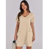 image:imageANRABESS Rompers for Women Summer Casual Short Sleeve Jumpsuits V Neck Loose Fit One Piece Outfits with Pockets 2026 ClothesKhaki