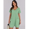 image:imageANRABESS Rompers for Women Summer Casual Short Sleeve Jumpsuits V Neck Loose Fit One Piece Outfits with Pockets 2026 ClothesLight Green