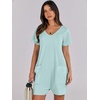 image:imageANRABESS Rompers for Women Summer Casual Short Sleeve Jumpsuits V Neck Loose Fit One Piece Outfits with Pockets 2026 ClothesMint Green
