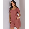 image:imageANRABESS Rompers for Women Summer Casual Short Sleeve Jumpsuits V Neck Loose Fit One Piece Outfits with Pockets 2026 ClothesRust