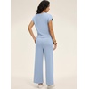 image:imageANRABESS Women 2 Piece Outfits 2026 Summer Lounge Sets Cap Sleeve Tie Waisted Top Wide Leg Pant Airport Vacation Travel SetsBlue