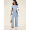 image:imageANRABESS Women 2 Piece Outfits 2026 Summer Lounge Sets Cap Sleeve Tie Waisted Top Wide Leg Pant Airport Vacation Travel SetsBlue