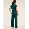 image:imageANRABESS Women 2 Piece Outfits 2026 Summer Lounge Sets Cap Sleeve Tie Waisted Top Wide Leg Pant Airport Vacation Travel SetsLake Green