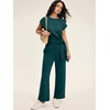 image:imageANRABESS Women 2 Piece Outfits 2026 Summer Lounge Sets Cap Sleeve Tie Waisted Top Wide Leg Pant Airport Vacation Travel SetsLake Green