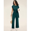image:imageANRABESS Women 2 Piece Outfits 2026 Summer Lounge Sets Cap Sleeve Tie Waisted Top Wide Leg Pant Airport Vacation Travel SetsLake Green