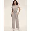 image:imageANRABESS Women 2 Piece Outfits 2026 Summer Lounge Sets Cap Sleeve Tie Waisted Top Wide Leg Pant Airport Vacation Travel SetsLight Khaki