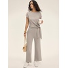 image:imageANRABESS Women 2 Piece Outfits 2026 Summer Lounge Sets Cap Sleeve Tie Waisted Top Wide Leg Pant Airport Vacation Travel SetsLight Khaki