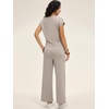 image:imageANRABESS Women 2 Piece Outfits 2026 Summer Lounge Sets Cap Sleeve Tie Waisted Top Wide Leg Pant Airport Vacation Travel SetsLight Khaki