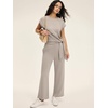 image:imageANRABESS Women 2 Piece Outfits 2026 Summer Lounge Sets Cap Sleeve Tie Waisted Top Wide Leg Pant Airport Vacation Travel SetsLight Khaki