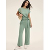image:imageANRABESS Women 2 Piece Outfits 2026 Summer Lounge Sets Cap Sleeve Tie Waisted Top Wide Leg Pant Airport Vacation Travel SetsSage Green