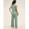 image:imageANRABESS Women 2 Piece Outfits 2026 Summer Lounge Sets Cap Sleeve Tie Waisted Top Wide Leg Pant Airport Vacation Travel SetsSage Green