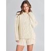 image:imageANRABESS Women 2 Piece Outfits Sweater Lounge Loungewear Sets 2026 Winter Cable Knit Oversized Sweaters Shorts Matching SetsBeige