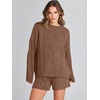 image:imageANRABESS Women 2 Piece Outfits Sweater Lounge Loungewear Sets 2026 Winter Cable Knit Oversized Sweaters Shorts Matching SetsCoffee