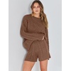 image:imageANRABESS Women 2 Piece Outfits Sweater Lounge Loungewear Sets 2026 Winter Cable Knit Oversized Sweaters Shorts Matching SetsCoffee