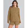 image:imageANRABESS Women 2 Piece Outfits Sweater Lounge Loungewear Sets 2026 Winter Cable Knit Oversized Sweaters Shorts Matching SetsKhaki