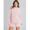 image:imageANRABESS Women 2 Piece Outfits Sweater Lounge Loungewear Sets 2026 Winter Cable Knit Oversized Sweaters Shorts Matching SetsPink