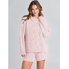image:imageANRABESS Women 2 Piece Outfits Sweater Lounge Loungewear Sets 2026 Winter Cable Knit Oversized Sweaters Shorts Matching SetsPink
