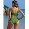 image:imageANRABESS Women Two Piece Bikini Sets High Waist Square Neck Swimsuits Ribbed Textured Comfy Bathing SuitsBeach Swim WearArmy Green