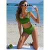 image:imageANRABESS Women Two Piece Bikini Sets High Waist Square Neck Swimsuits Ribbed Textured Comfy Bathing SuitsBeach Swim WearArmy Green