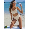 image:imageANRABESS Women Two Piece Bikini Sets High Waist Square Neck Swimsuits Ribbed Textured Comfy Bathing SuitsBeach Swim WearBeige