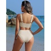 image:imageANRABESS Women Two Piece Bikini Sets High Waist Square Neck Swimsuits Ribbed Textured Comfy Bathing SuitsBeach Swim WearBeige