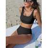 image:imageANRABESS Women Two Piece Bikini Sets High Waist Square Neck Swimsuits Ribbed Textured Comfy Bathing SuitsBeach Swim WearBlack