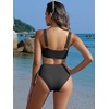 image:imageANRABESS Women Two Piece Bikini Sets High Waist Square Neck Swimsuits Ribbed Textured Comfy Bathing SuitsBeach Swim WearBlack