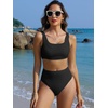 image:imageANRABESS Women Two Piece Bikini Sets High Waist Square Neck Swimsuits Ribbed Textured Comfy Bathing SuitsBeach Swim WearBlack