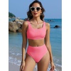 image:imageANRABESS Women Two Piece Bikini Sets High Waist Square Neck Swimsuits Ribbed Textured Comfy Bathing SuitsBeach Swim WearCoral Pink